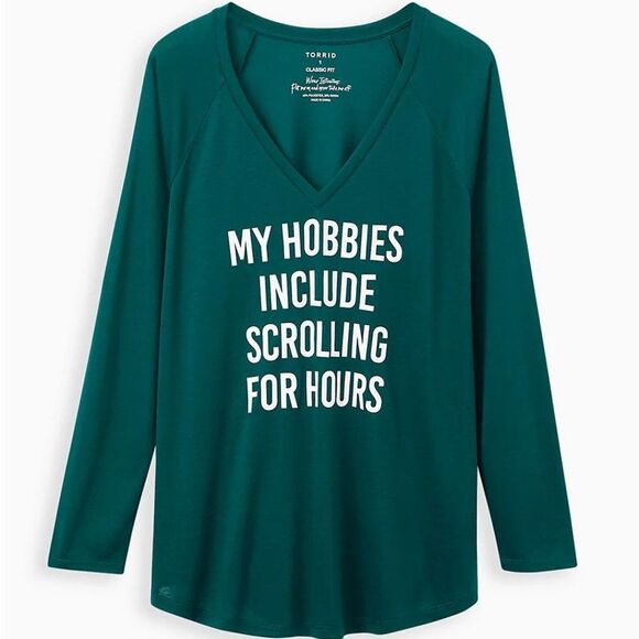Torrid Classic Fit Raglan Tee - Hobbies Scroll Green 4X - Picture 1 of 2